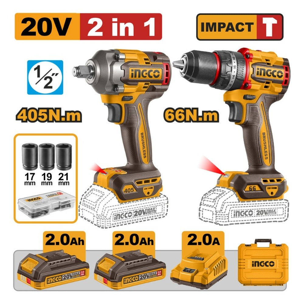 TALADRO+LLAVE IMPACTO 20V INGCO CKLI20286