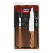 KIT ASADO 3 PIEZAS CHURRASCO + TABLA MADERA NATURAL TRAMONTINA