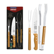 KIT ASADO 3 PIEZAS CHURRASCO MADERA NATURAL TRAMONTINA
