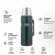 TERMO LIQUIDO 2 LT ACERO INOX MATT GREEN THERMOS