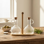 SET ALCUZAS VIDRIO BASE MADERA