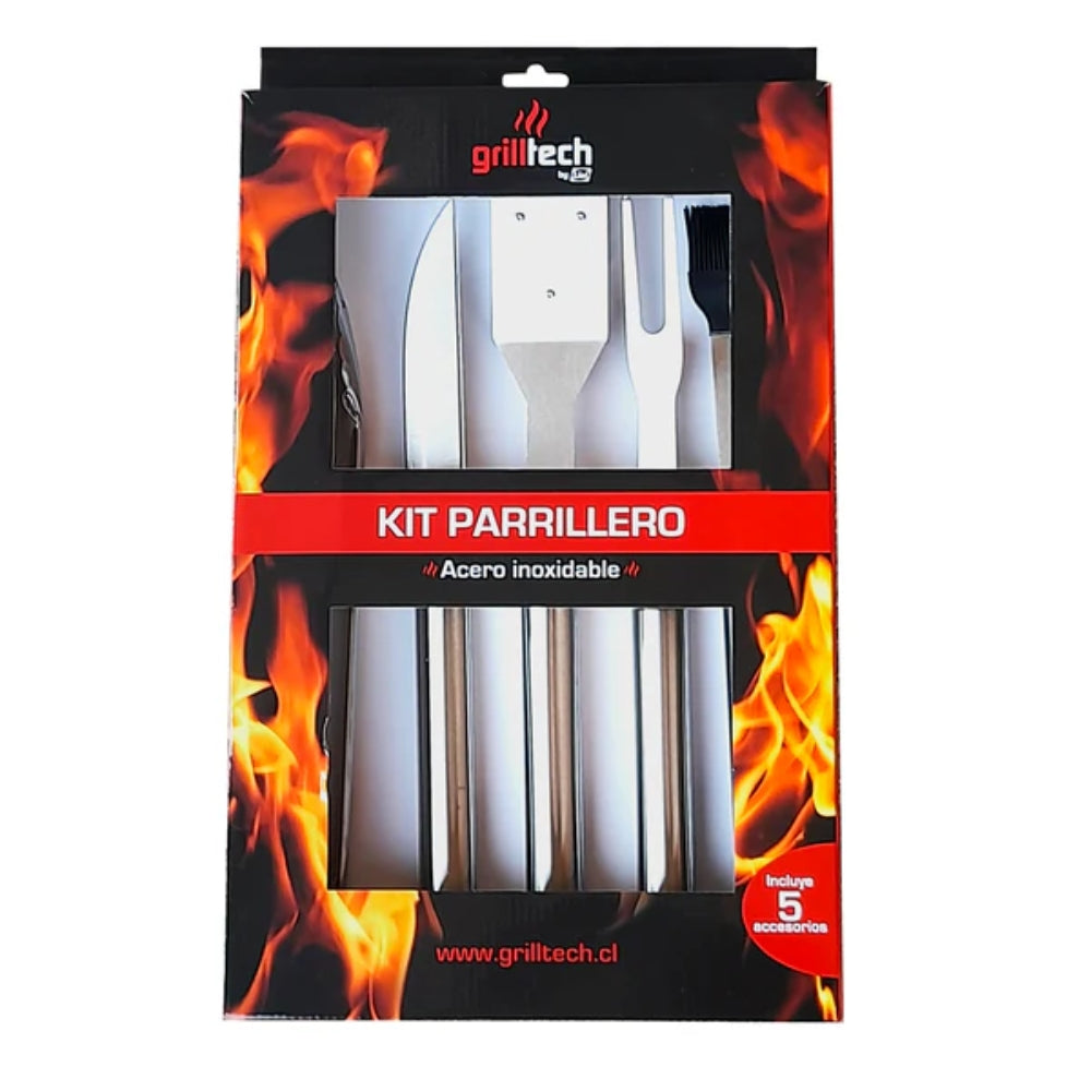 KIT PARRILLERO ACERO INOX 5 PIEZAS GRILLTECH
