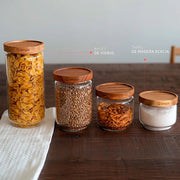 SET 4 CONTENEDORES VIDRIO TAPA MADERA DUBLIN SIMPLIT