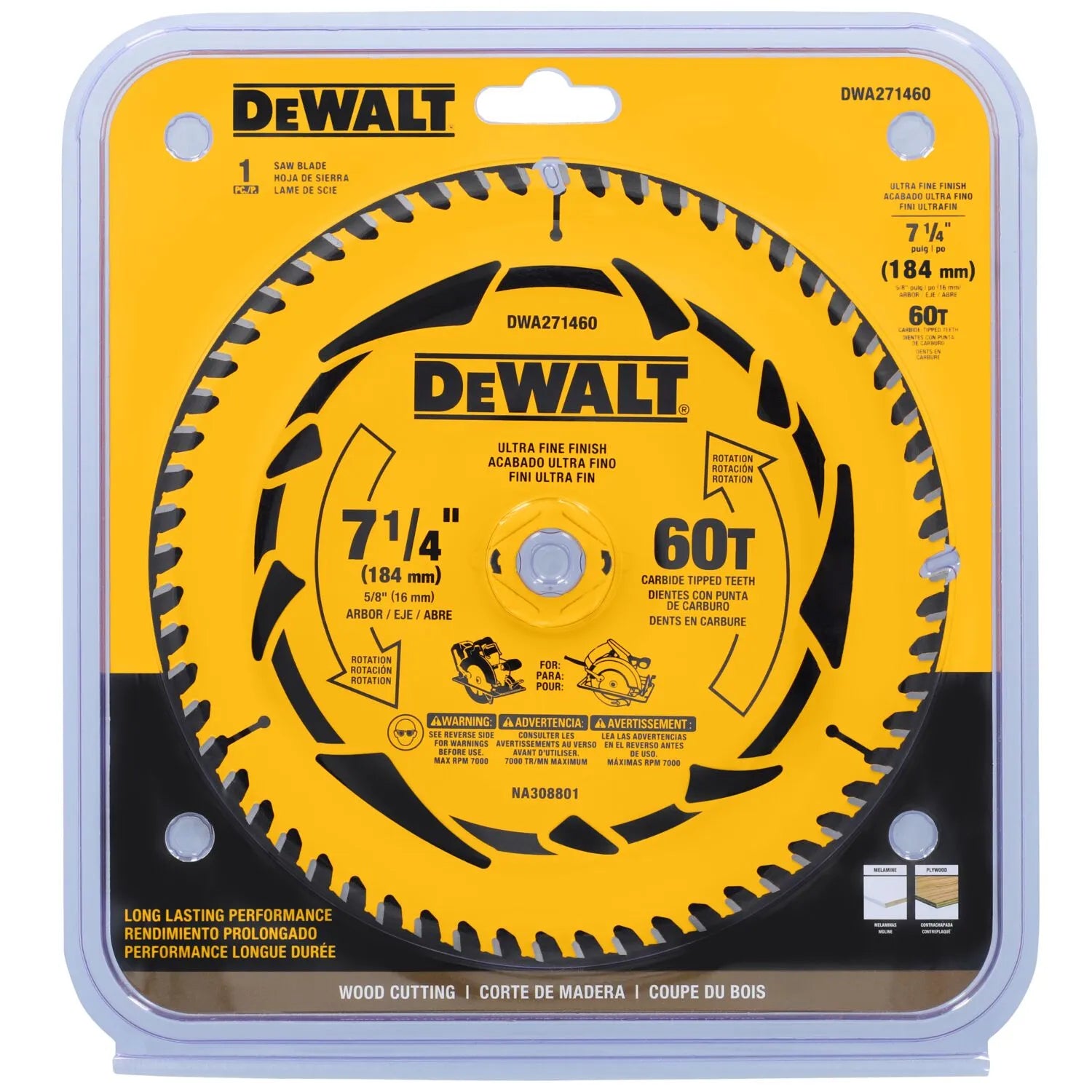 HOJA SIERRA CIRCULAR DEWALT 7.1/4 X 60D DWA271460