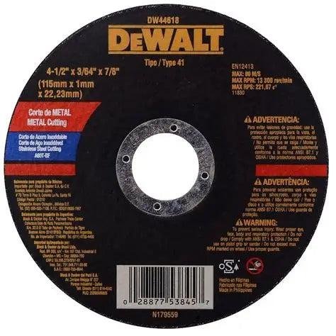 DISCO CORTE DEWALT 4.1/2 X 1 MM INOX DW44618 OFERTA
