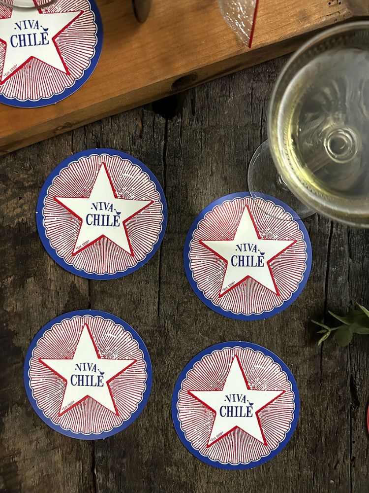 SET 12 POSAVASOS ESTRELLA VIVA CHILE INDIGO DE PAPEL