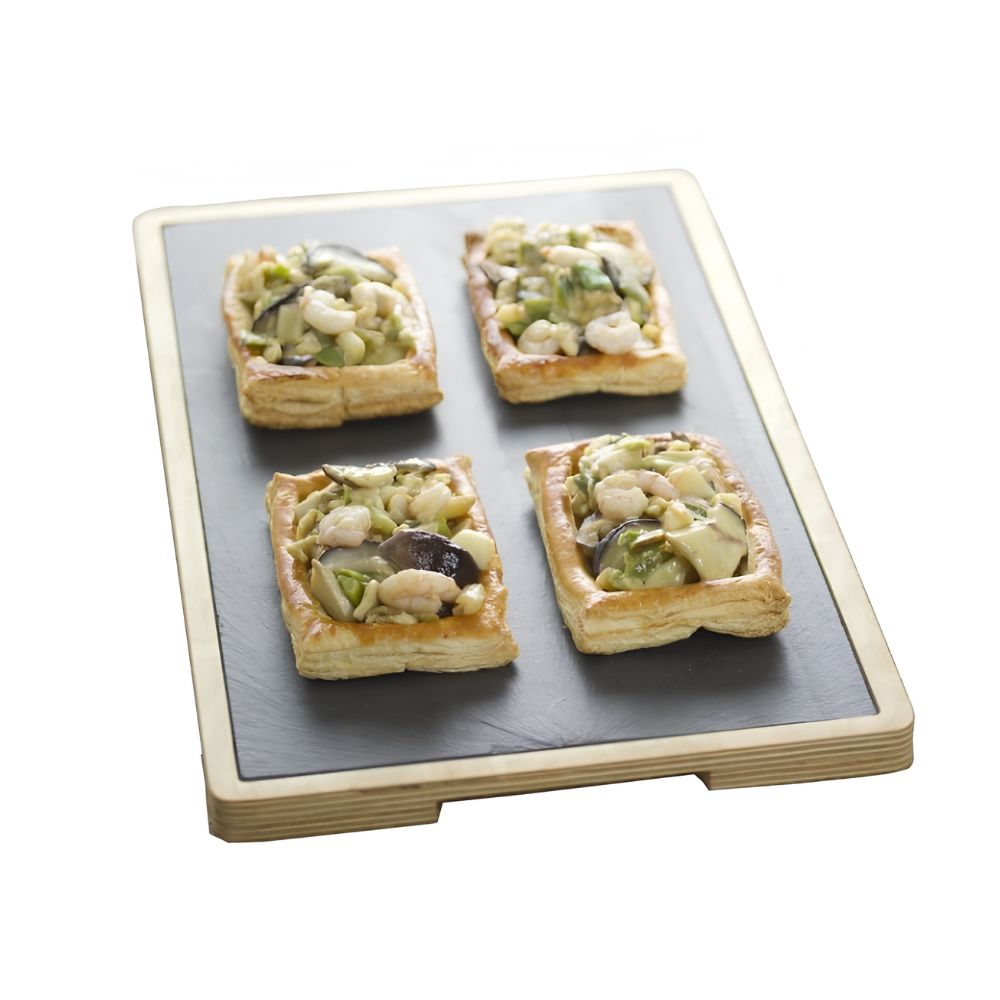 TABLA DE MADERA CON PLATO PIZARRA 40X22 CM