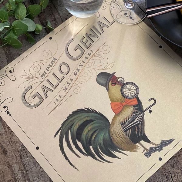 SET 12 PLATO BASE KRAFT UN GALLO GENIAL INDIGO DE PAPEL