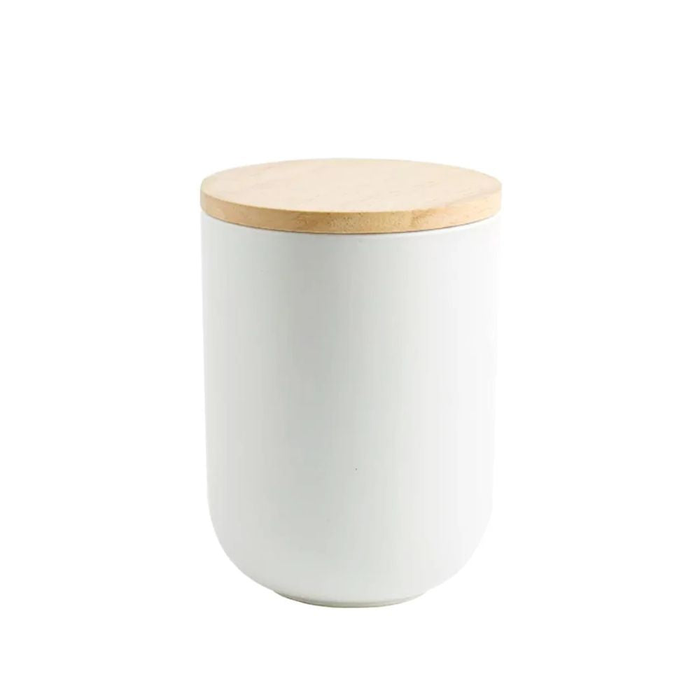 CONTENEDOR HERMETICO CERAMICO TAPA MADERA M BLANCO SIMPLIT