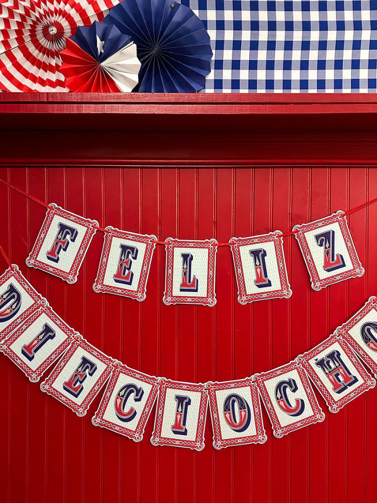 GUIRNALDA TIPOGRAFICA FELIZ DIECIOCHO INDIGO DE PAPEL