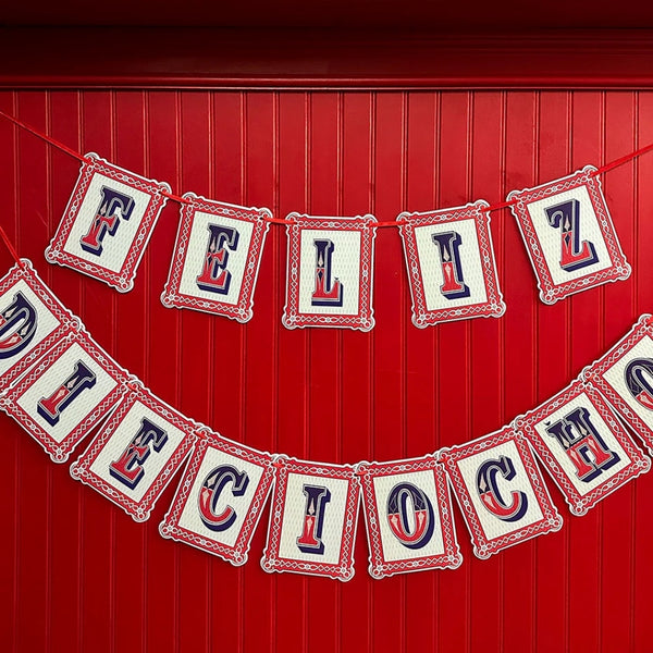 GUIRNALDA TIPOGRAFICA FELIZ DIECIOCHO INDIGO DE PAPEL