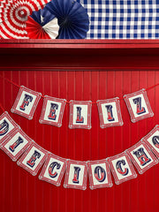 GUIRNALDA TIPOGRAFICA FELIZ DIECIOCHO INDIGO DE PAPEL