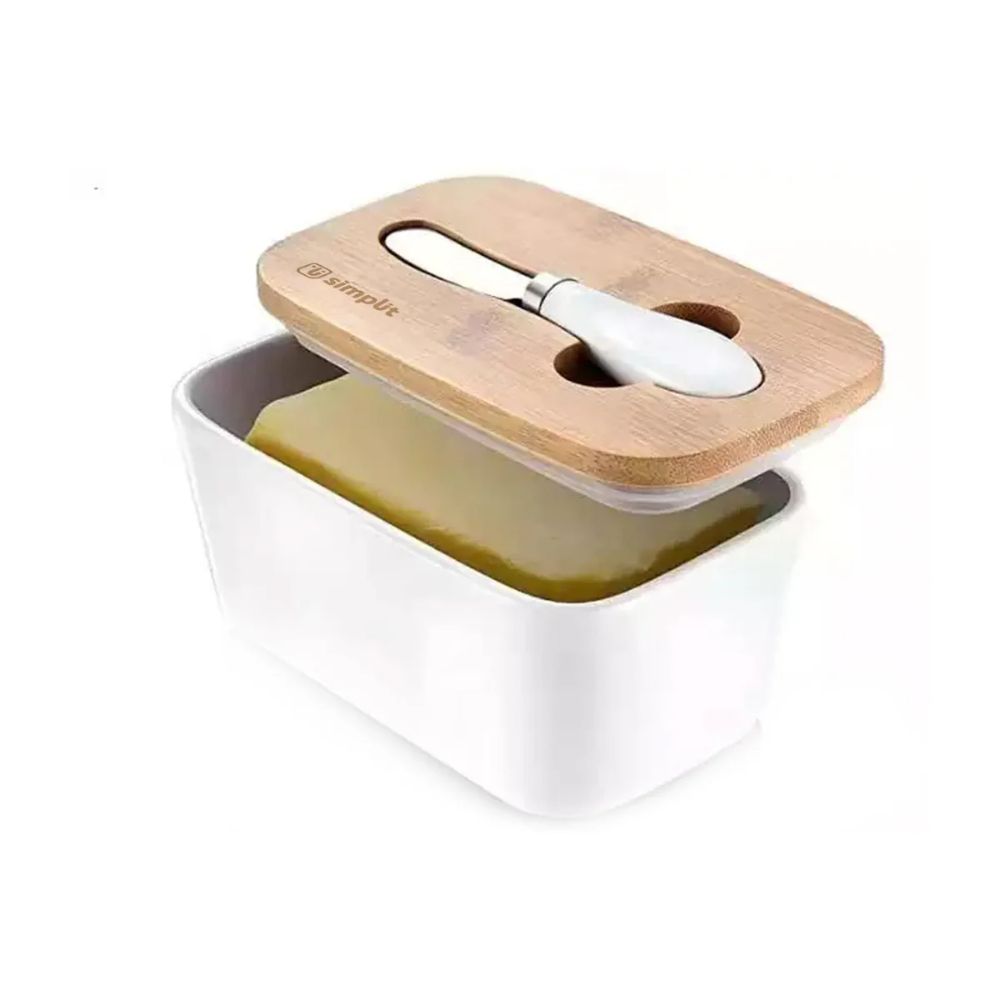 MANTEQUILLERO CERAMICO TAPA MADERA + CUCHILLO SIMPLIT