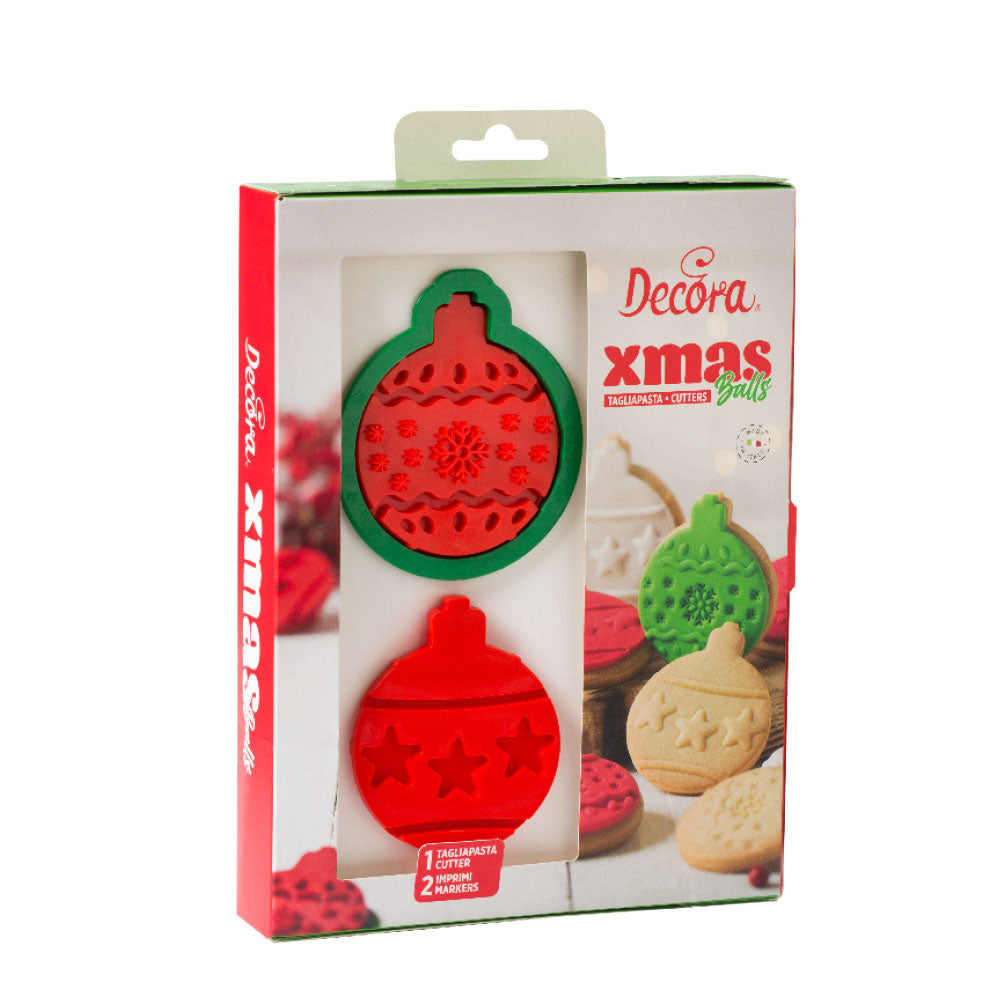 SET CORTA GALLETAS SELLO BOLAS NAVIDAD DECORA