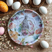 PLATO METALICO CONEJITO PASCUA TULIPANES  20 CM