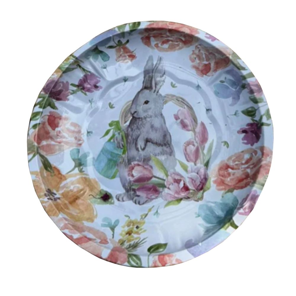 PLATO METALICO CONEJITO PASCUA TULIPANES  20 CM