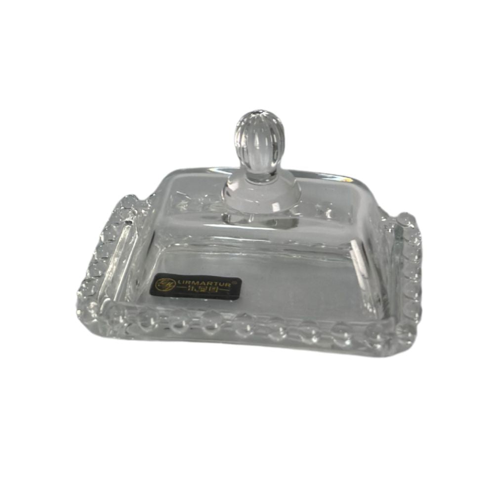 MANTEQUILLERA VIDRIO BORDE BOLITAS 10X6 CM