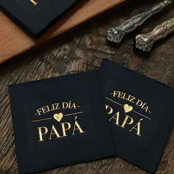 SET 12 SERVILLETAS COCKTAIL NEGRA FELIZ DIA PAPA INDIGO DE PAPEL