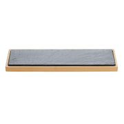 BANDEJA PIEDRA PIZARRA CON BASE BAMBU 40X10 CM