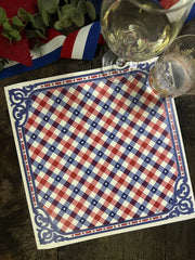 SET 12 PLATO BASE BORDE TARTAN INDIGO DE PAPEL