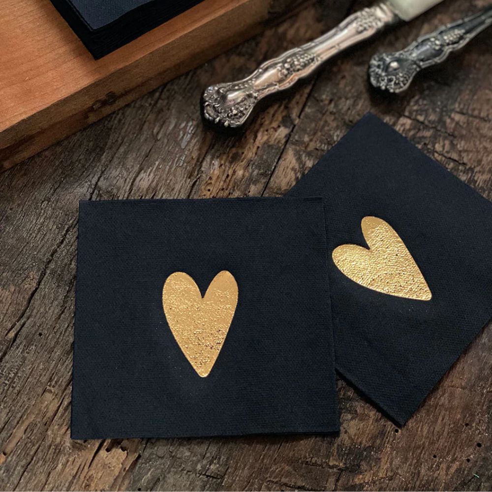 SET 10 SERVILLETA COCKTAIL CORAZON NEGRO INDIGO DE PAPEL