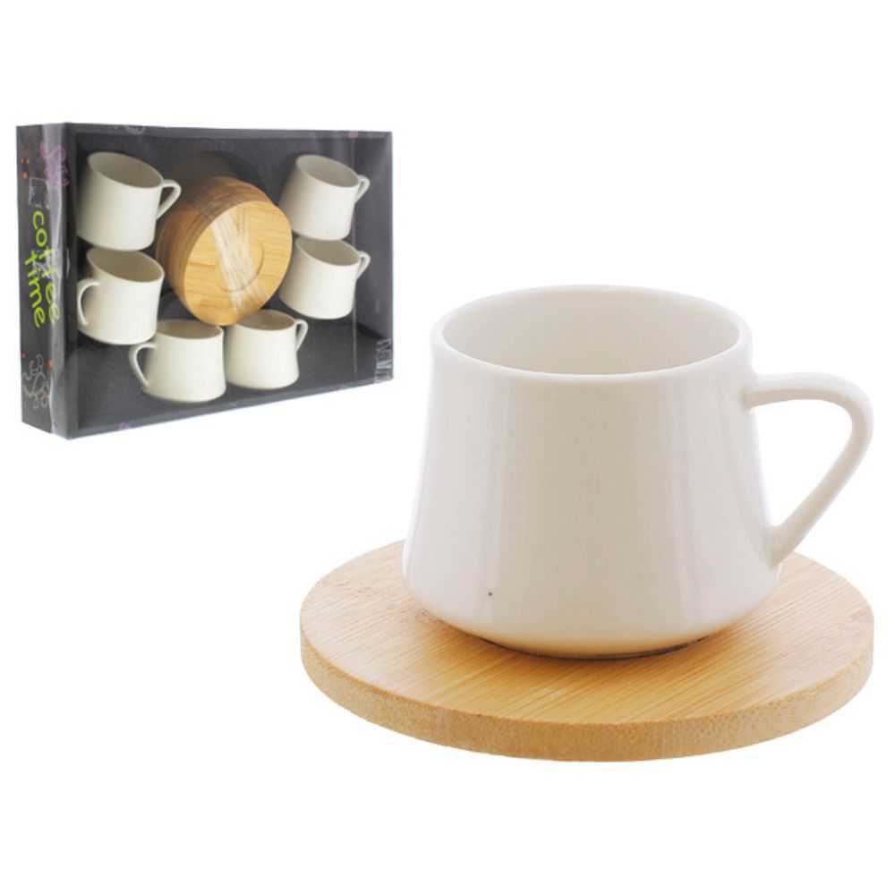 SET TACITAS LOZA CON PLATO BAMBU 12 PIEZAS