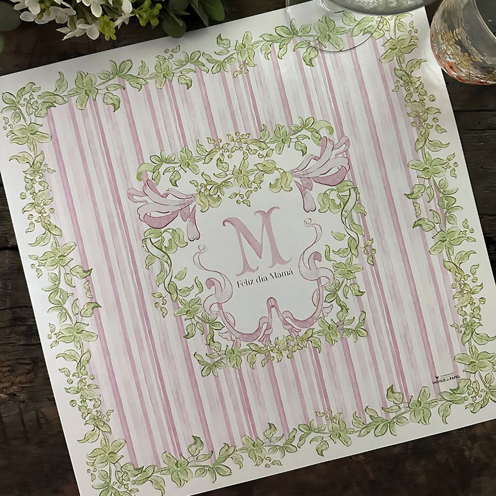 SET 12 PLATO BASE LINEAS ROSAS MAMA INDIGO