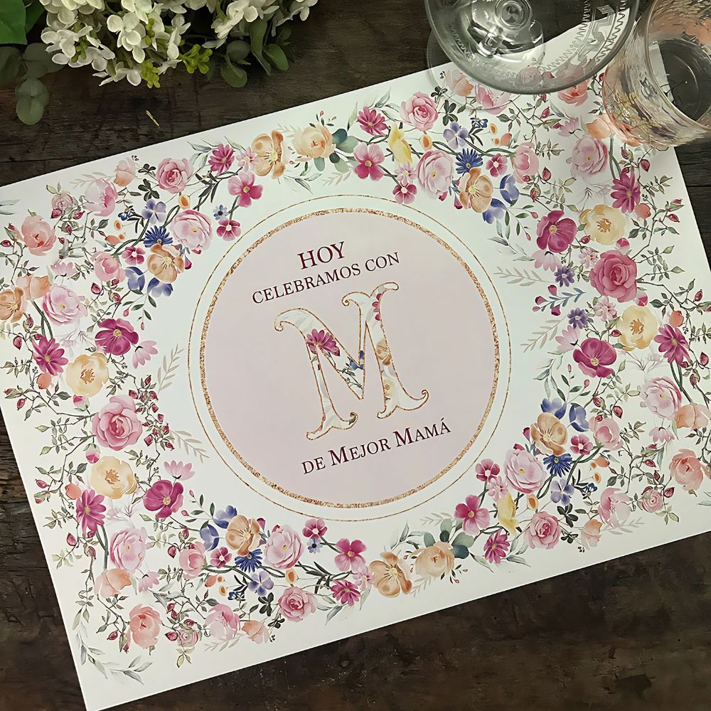 SET 20 INDIVIDUALES MARCO FLORAL INDIGO DE PAPEL