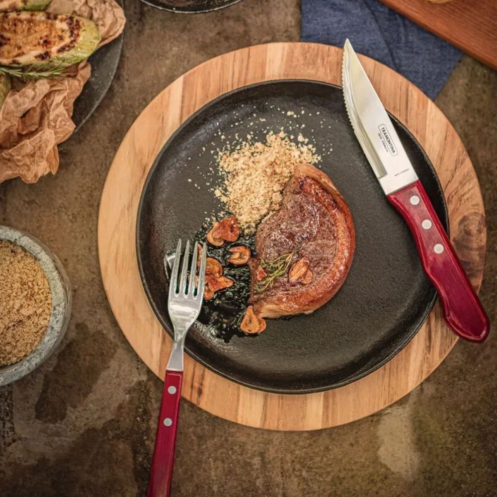 JUEGO DE CUBIERTOS 4 PZAS JUMBO ASADO POLYWOOD ROJO TRAMONTINA