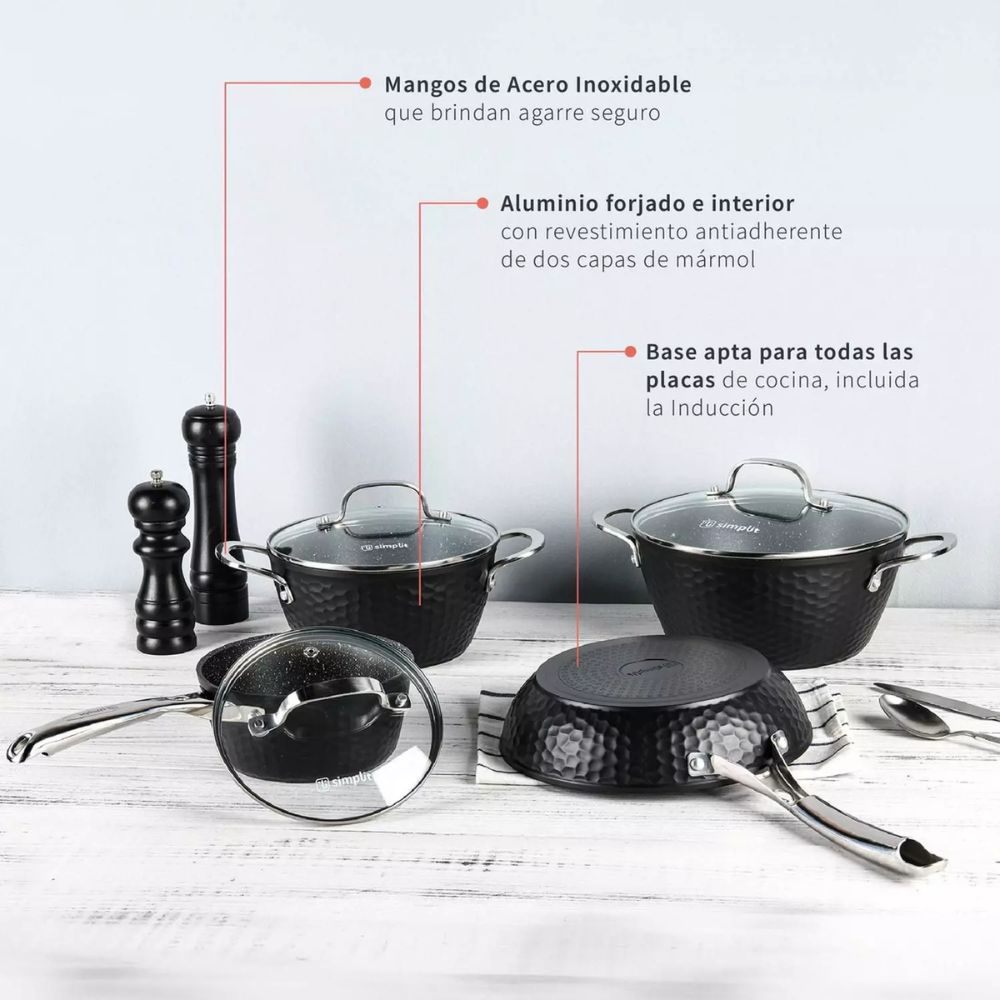 BATERIA COCINA ANTIADHERENTE 7 PZS BLACK COPPER SIMPLIT