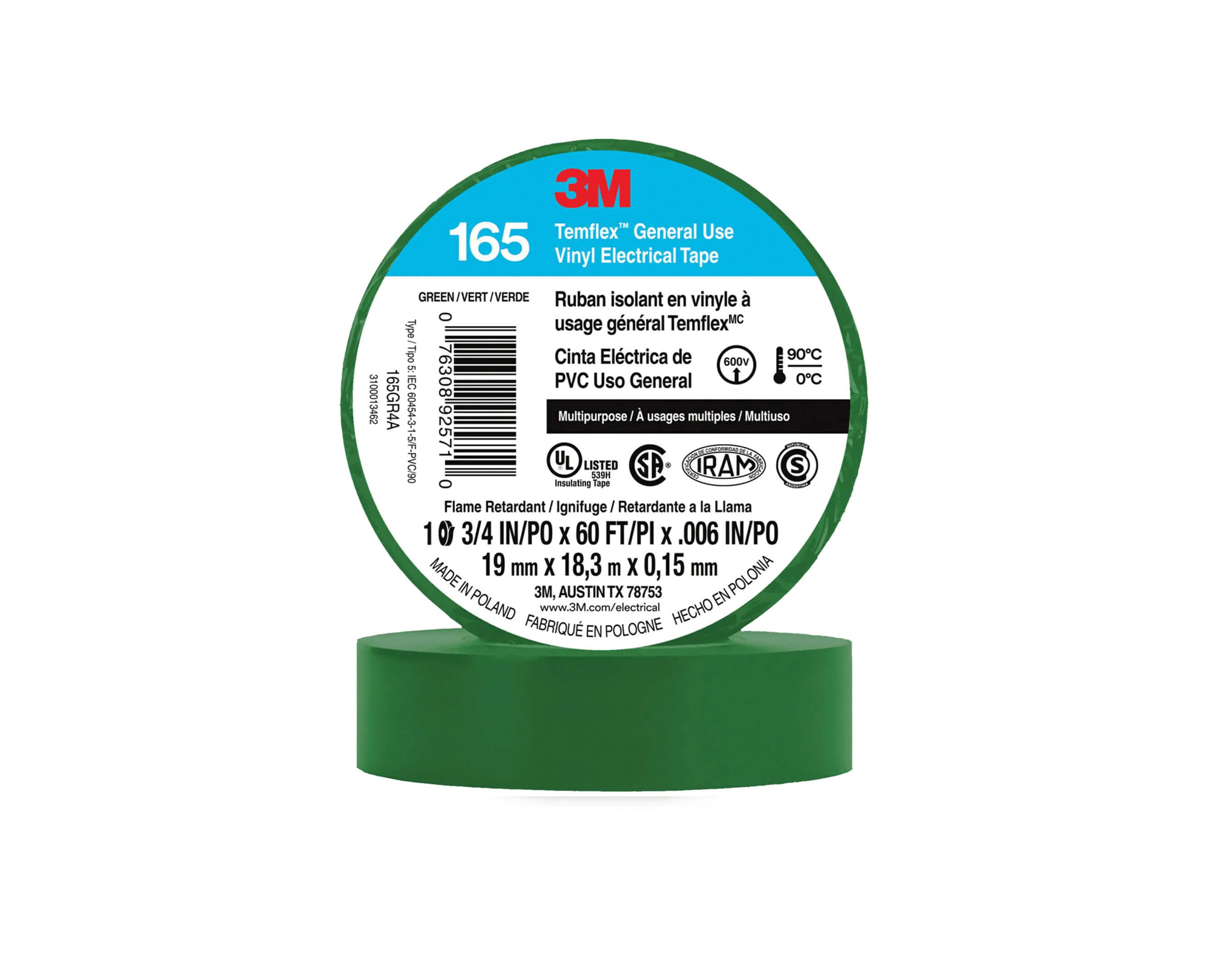 HUINCHA AISLADORA 3M #165 18 MTS VERDE