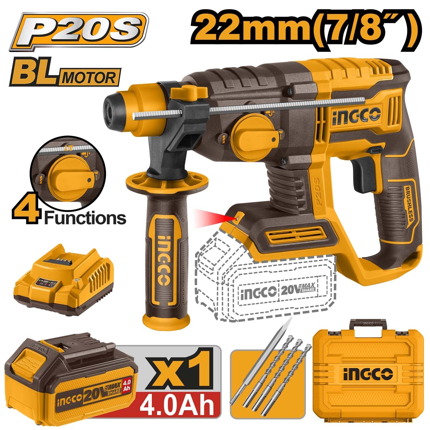 ROTOMARTILLO INGCO 20V CRHLI202081