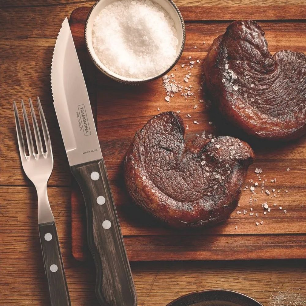 JUEGO DE CUBIERTOS 4 PZAS JUMBO ASADO POLYWOOD CASTAÑO TRAMONTINA