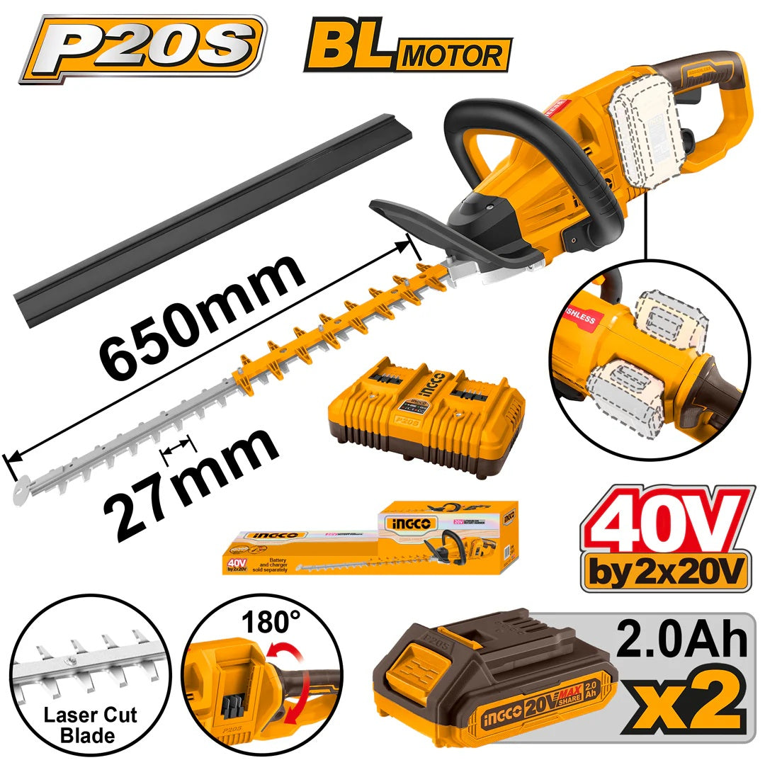 CORTASETOS INGCO 40V C/2 BAT.+ CRAG DOBLE CHTLI400282