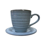 SET TAZA 300 ML CON PLATO 13,5 CM CERAMICA AZUL