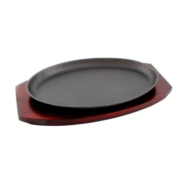 SARTEN OVALADO FIERRO C/BASE MADERA 28X18 CM LUGANO