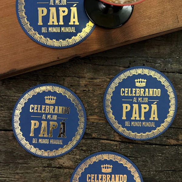 SET 12 POSAVASOS MEJOR PAPÁ INDIGO DE PAPEL