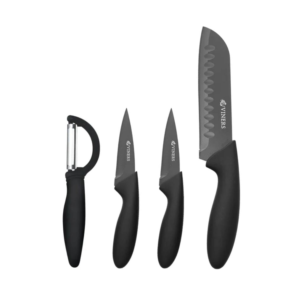 SET 3 CUCHILLOS Y PELADOR NEGRO VINERS