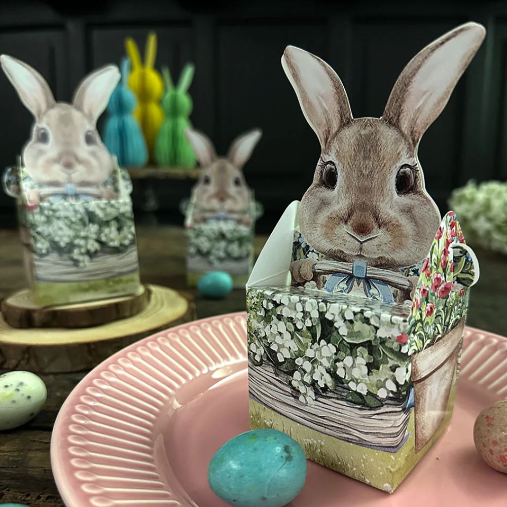 SET 6 CAJAS PAPEL CONEJO CANASTO PASCUA INDIGO DE PAPEL