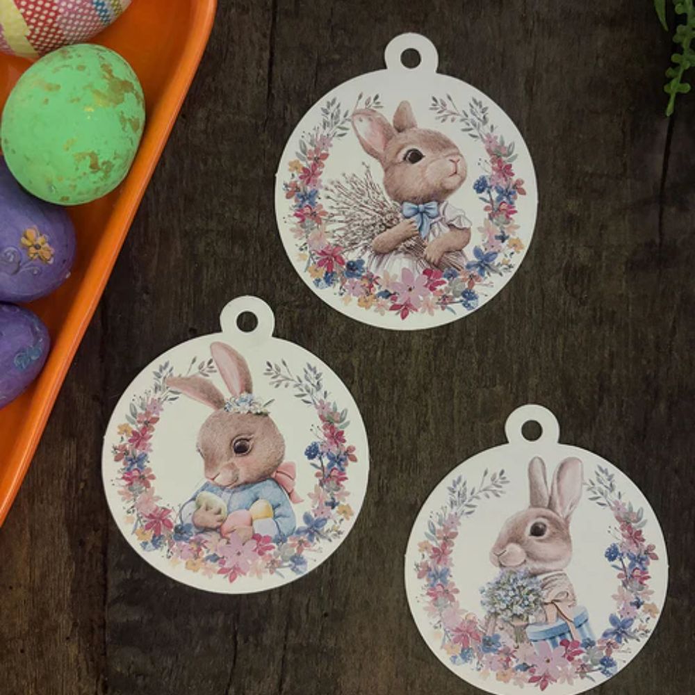 SET 12 TAGS BORDE FLORES PASCUA INDIGO DE PAPEL