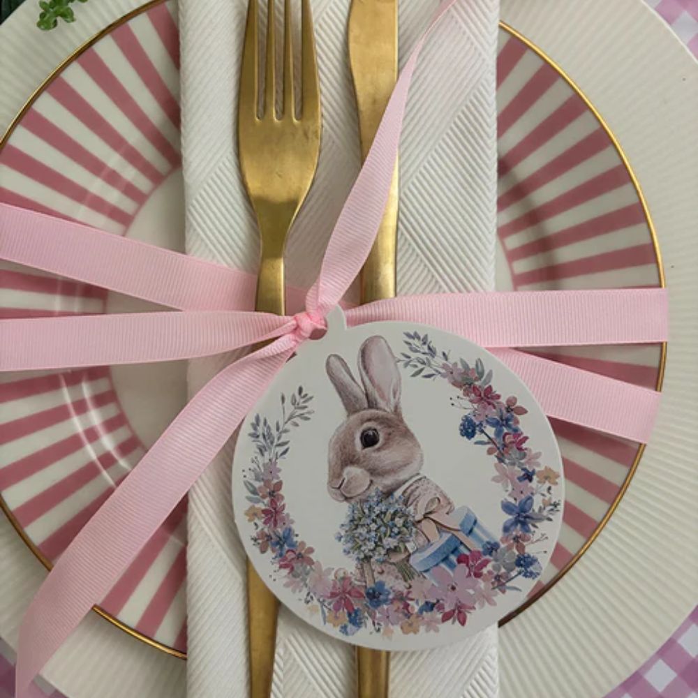 SET 12 TAGS BORDE FLORES PASCUA INDIGO DE PAPEL