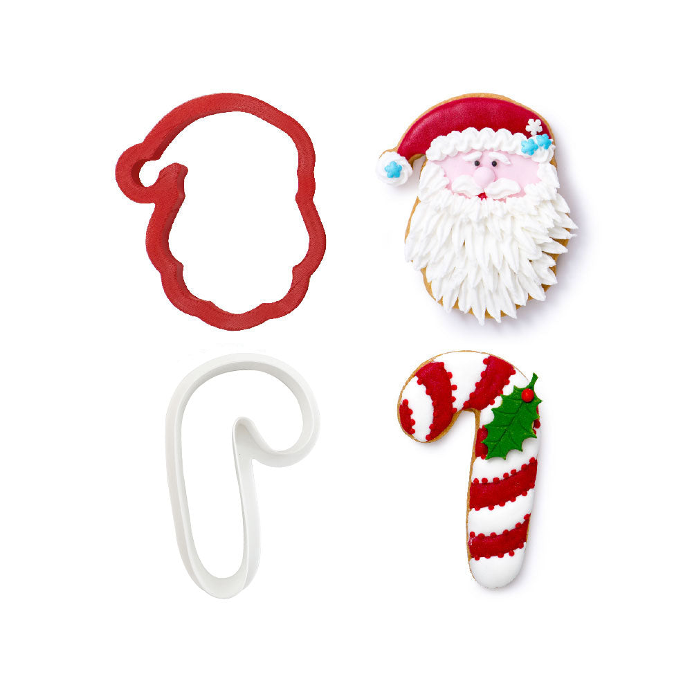 SET 2 CORTA GALLETAS SANTA CLAUS Y BASTON DECORA