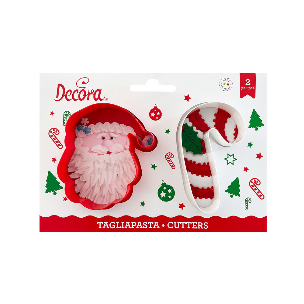 SET 2 CORTA GALLETAS SANTA CLAUS Y BASTON DECORA