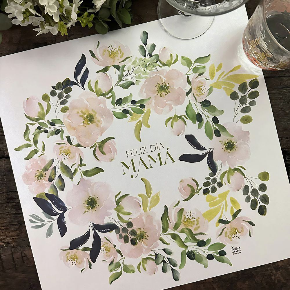 SET 12 PLATO BASE MAMA FLORES BLANCAS INDIGO DE PAPEL