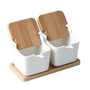 SET 2 ESPECIEROS CERAMICA BASE MADERA Y CUCHARA