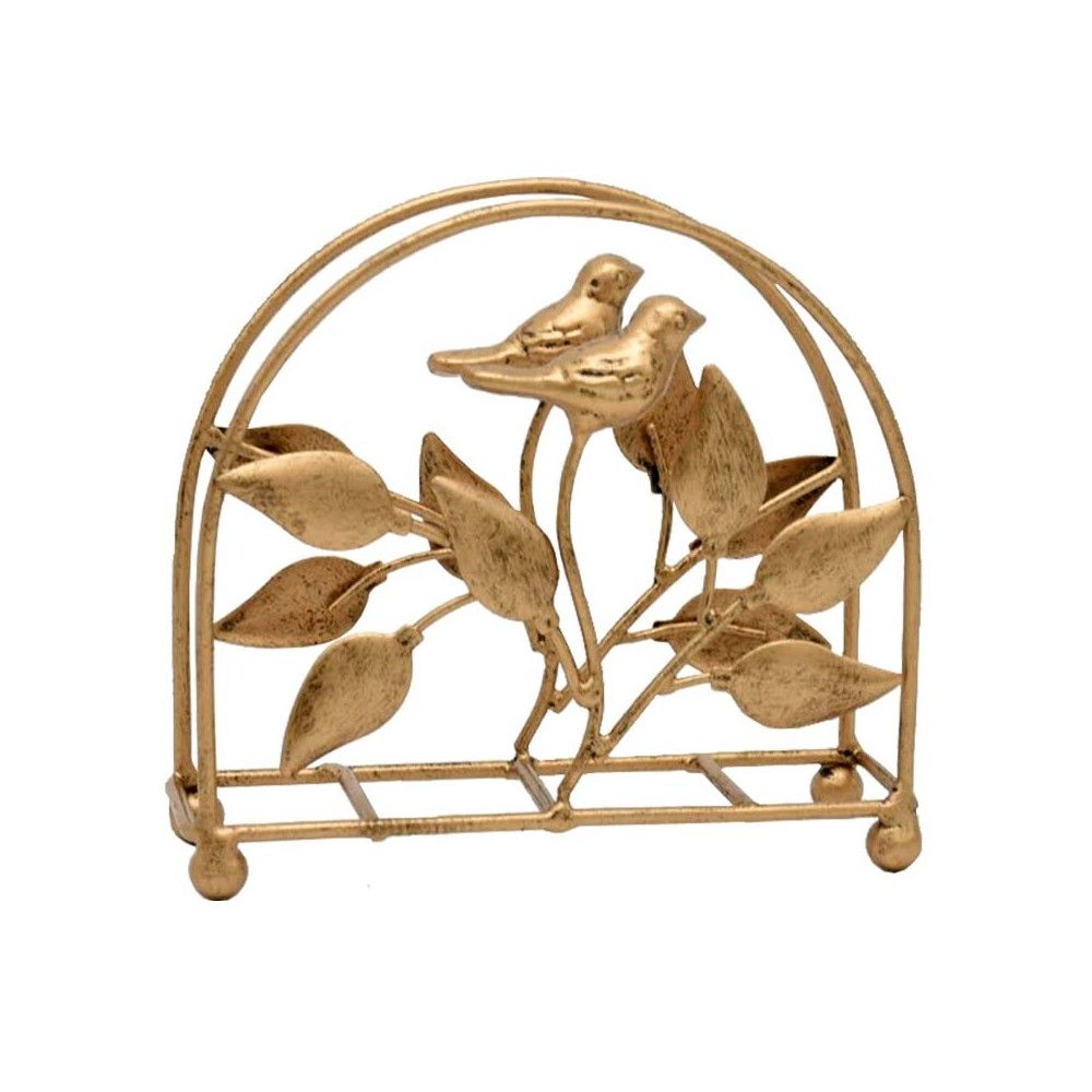 SERVILLETERO DE MESA METAL DORADO PAJARITOS