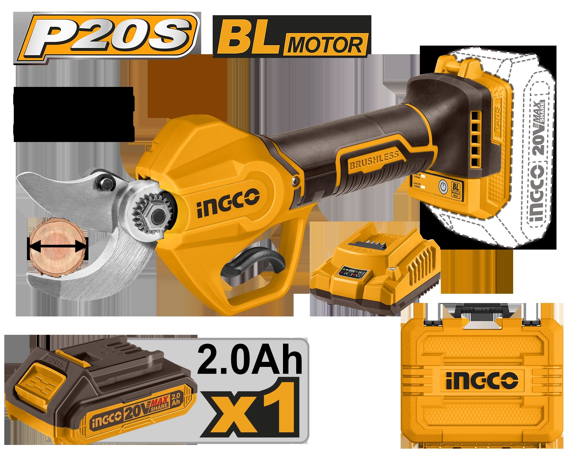 TIJERA PODAR INGCO 20V C/BAT+CARG CSSLI203083