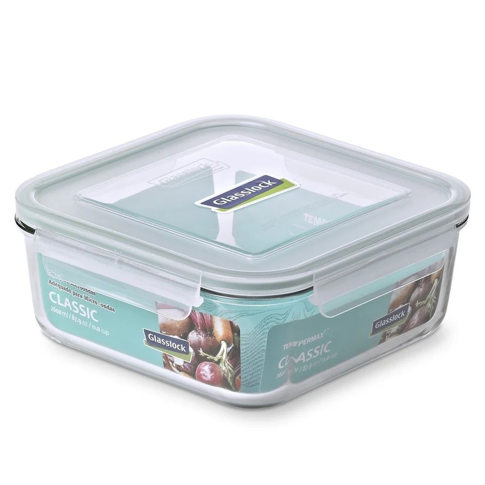 HERMETICO CUADRADO VIDRIO 2600ML GLASSLOCK