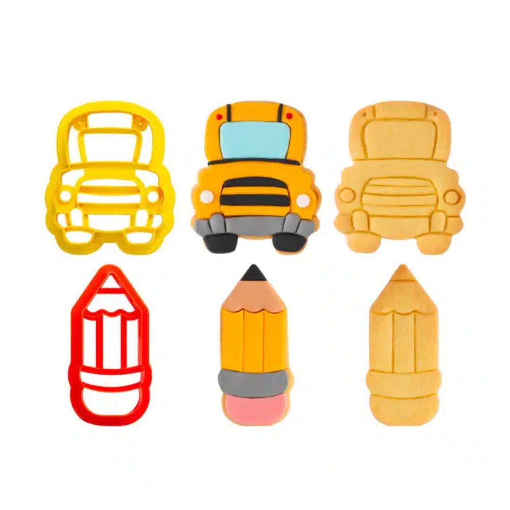 SET 2 CORTA GALLETA AUTOBUS Y LAPIZ DECORA
