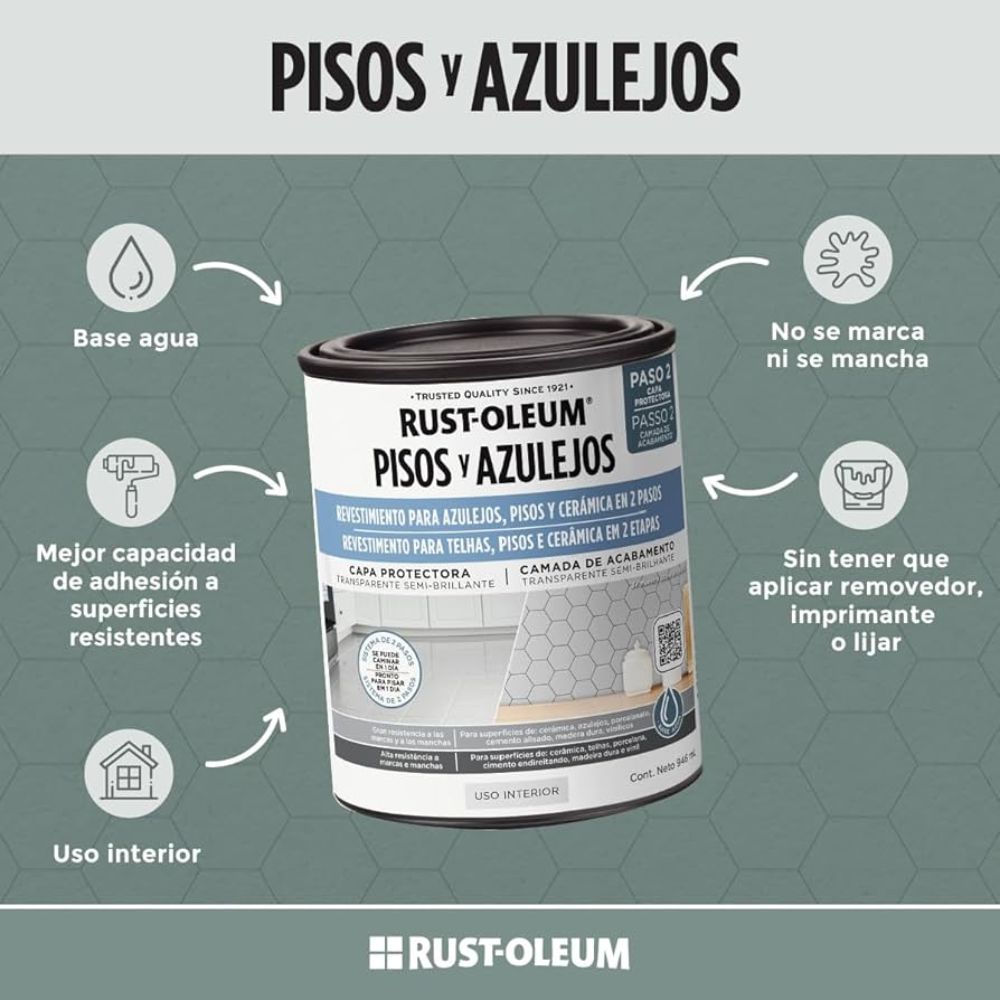 PINTURA PARA PISOS Y AZULEJOS PROTECTOR TRANSPARENTE SEMI BRILLO 946 ML RO